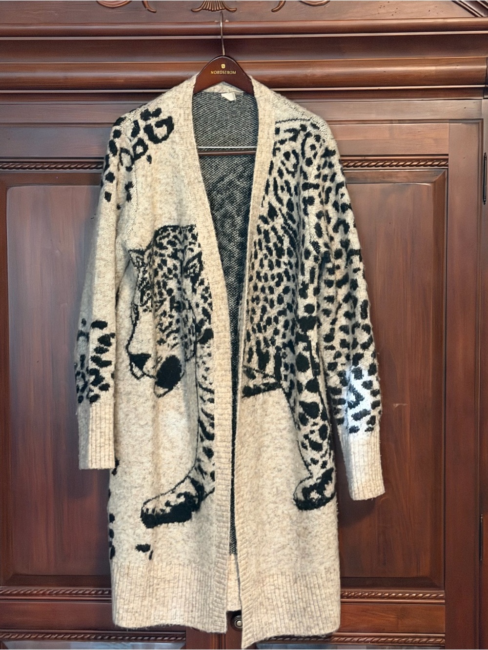 Moth Cream and Black Leopard-Print Open Cardigan